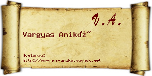 Vargyas Anikó névjegykártya